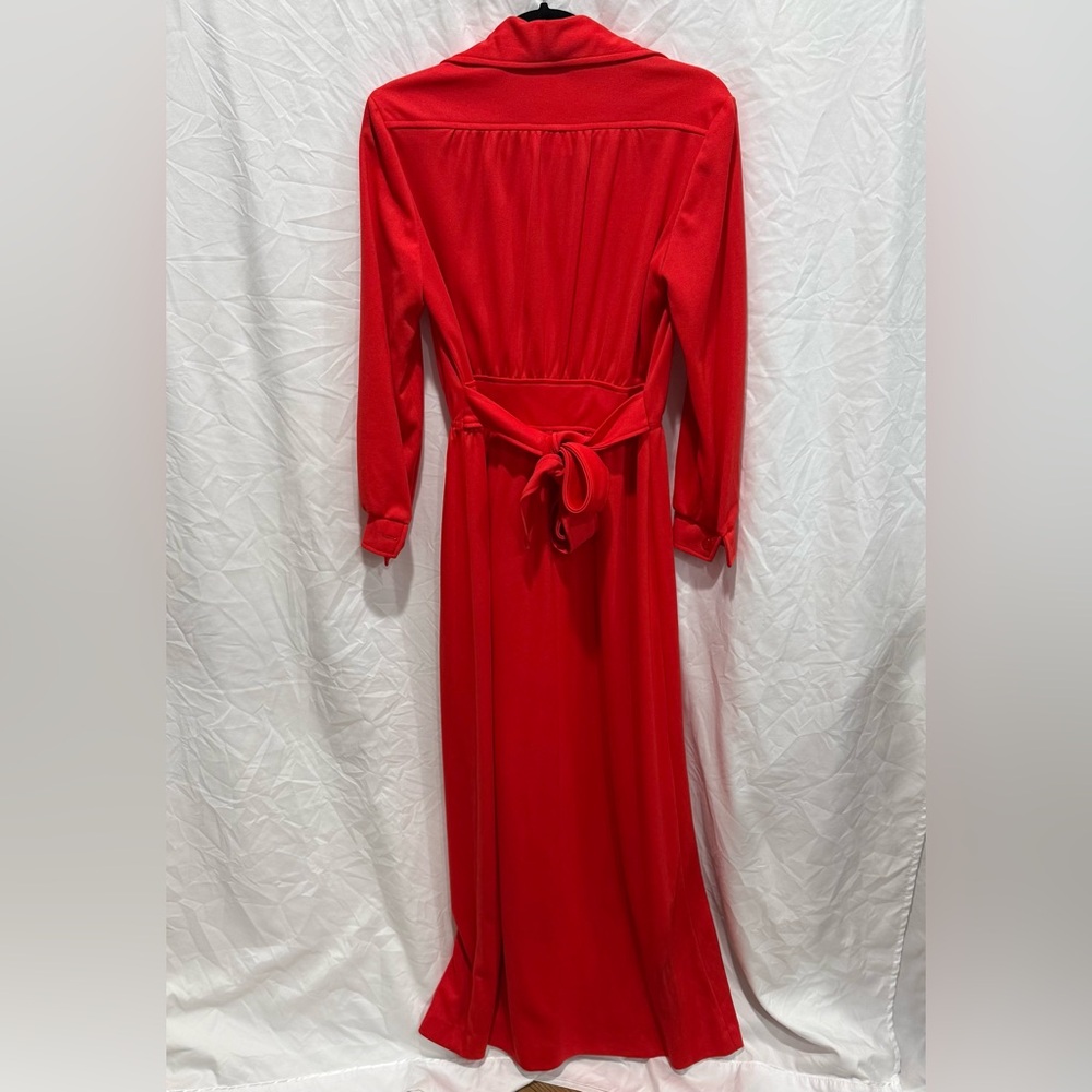 Vintage Red Long Sleeve Button Front Maxi Collared Dress 14 Made in USA Pinup - Picture 7 of 13